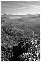 East Lake and big obsidian flow from Paulina Peak. Newberry Volcanic National Monument, Oregon, USA ( black and white)