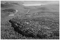 Big Obsidian flow and East Lake. Newberry Volcanic National Monument, Oregon, USA ( black and white)