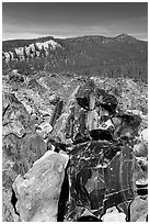 Obsidian and hills. Newberry Volcanic National Monument, Oregon, USA (black and white)