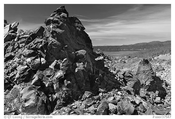 Obsidian glass and Paulina Lake. Newberry Volcanic National Monument, Oregon, USA