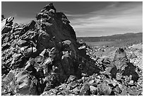 Obsidian glass and Paulina Lake. Newberry Volcanic National Monument, Oregon, USA (black and white)