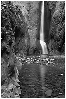 Oneonta Falls at the end of Oneonta Gorge. Columbia River Gorge, Oregon, USA (black and white)