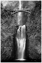 Lower Multnomah Falls and Benson Bridge. Columbia River Gorge, Oregon, USA (black and white)