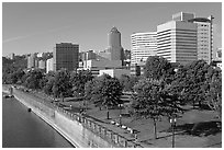 Tom McCall Waterfront Park and skyline. Portland, Oregon, USA ( black and white)