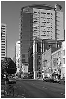 Historic and contemporary buildings, downtown. Portland, Oregon, USA ( black and white)