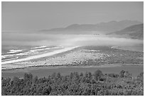 River estuary and fog near Cap Meares. Oregon, USA (black and white)