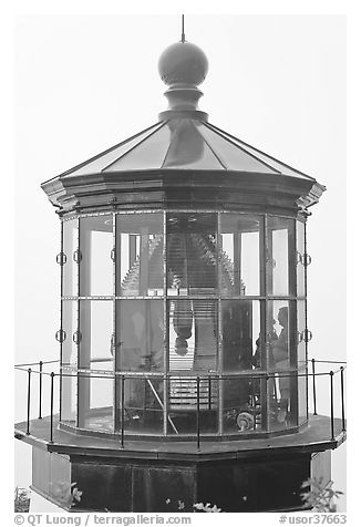 Octogonal tower in fog, Cap Meares lighthouse. Oregon, USA (black and white)