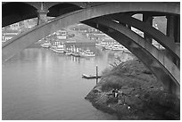 Depoe Bay Harbor from under highway bridge. Oregon, USA (black and white)