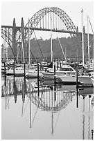 Yacht harbor and Newport Bay Bridge. Newport, Oregon, USA ( black and white)