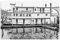 Paddle steamer reconverted into Bed and Breakfast. Newport, Oregon, USA ( black and white)