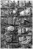 Close-up of traps used for crabbing. Newport, Oregon, USA (black and white)