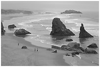 Beach and rock needles. Bandon, Oregon, USA (black and white)