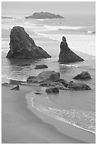 Rock needles. Bandon, Oregon, USA ( black and white)