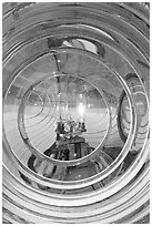 Light and lens inside Cape Blanco Lighthouse. Oregon, USA (black and white)