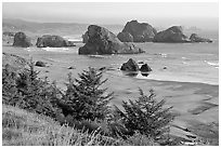 Seastacks and beach, Pistol River State Park. Oregon, USA ( black and white)