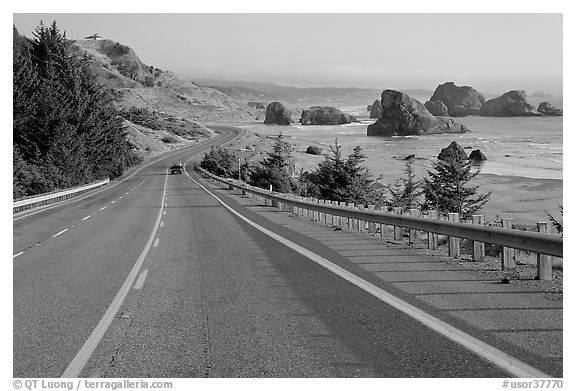 Oceanside road, Pistol River State Park. Oregon, USA (black and white)