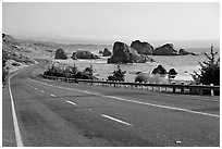 Highway and ocean, Pistol River State Park. Oregon, USA (black and white)