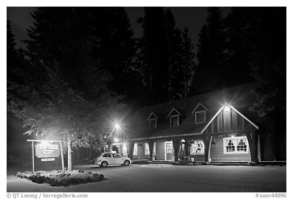 Union Creek resort by night. Oregon, USA (black and white)