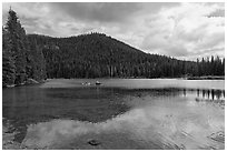 Kayakers, Devils Lake, Deschutes National Forest. Oregon, USA (black and white)