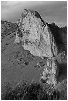 Ryolite outcrop at sunset. Smith Rock State Park, Oregon, USA ( black and white)