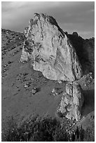 Ryolite outcrop at sunset. Smith Rock State Park, Oregon, USA (black and white)