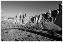 Crooked River and Dihedrals. Smith Rock State Park, Oregon, USA ( black and white)