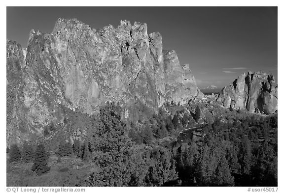 Cliffs called the Phoenix. Smith Rock State Park, Oregon, USA (black and white)