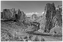Crooked River and cliffs. Smith Rock State Park, Oregon, USA ( black and white)