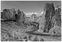 Crooked River and cliffs. Smith Rock State Park, Oregon, USA (black and white)