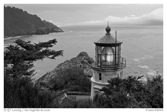Heceta Head light and fresnel lens. Oregon, USA (black and white)