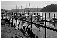 Boats along Siuslaw River, Florence. Oregon, USA ( black and white)