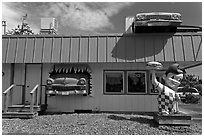 Dinner and built-in hot rod vintage cars, Florence. Oregon, USA ( black and white)