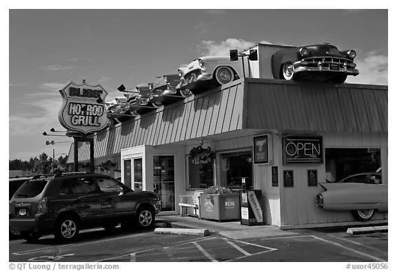 Dinner decorated with vintage cars, Florence. Oregon, USA