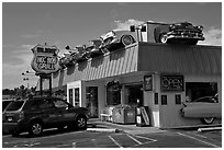 Dinner decorated with vintage cars, Florence. Oregon, USA ( black and white)