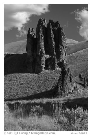 Outcrop of volcanic tuff, Leslie Gulch. Oregon, USA (black and white)