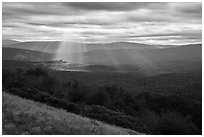 God's rays over Keene Creek Ridge. Cascade Siskiyou National Monument, Oregon, USA ( black and white)