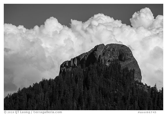 Pilot Rock and afternoon clouds. Cascade Siskiyou National Monument, Oregon, USA (black and white)