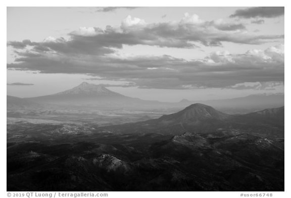 Mt Shasta and Soda Mountain Wilderness. Cascade Siskiyou National Monument, Oregon, USA (black and white)