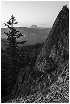 Mt McLoughlin and ridge from Pilot Rock at dusk. Cascade Siskiyou National Monument, Oregon, USA ( black and white)