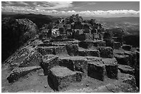 Top of basalt columns on Pilot Rock. Cascade Siskiyou National Monument, Oregon, USA ( black and white)