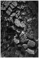 Basalt rock with hexagonal patterns, Pilot Rock. Cascade Siskiyou National Monument, Oregon, USA ( black and white)