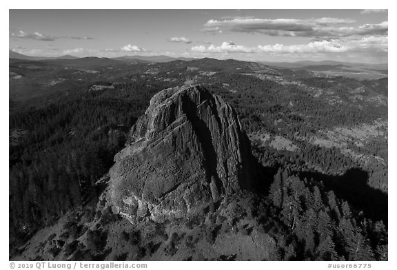 Aerial view of Pilot Rock from the south. Cascade Siskiyou National Monument, Oregon, USA (black and white)