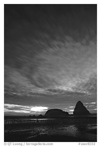 Seastack at sunset. Oregon, USA (black and white)