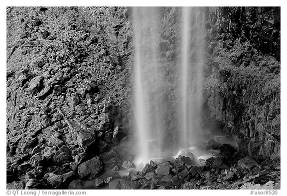Diaphane water flow, Watson Falls base. Oregon, USA (black and white)