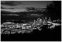 City skyline and Qwest Field at night. Seattle, Washington (black and white)