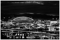 Qwest Field stadium and freeways at night. Seattle, Washington (black and white)