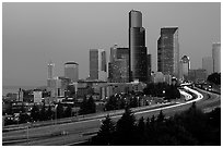 Seattle skyline and freeway at dawn. Seattle, Washington ( black and white)