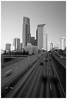 Freeway and downtown skyline, early morning. Seattle, Washington (black and white)