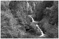 Muddy River spills over basalt falls in Lava Canyon. Mount St Helens National Volcanic Monument, Washington (black and white)