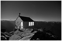 Fire lookout on Hidden Lake Peak by night. Washington (black and white)